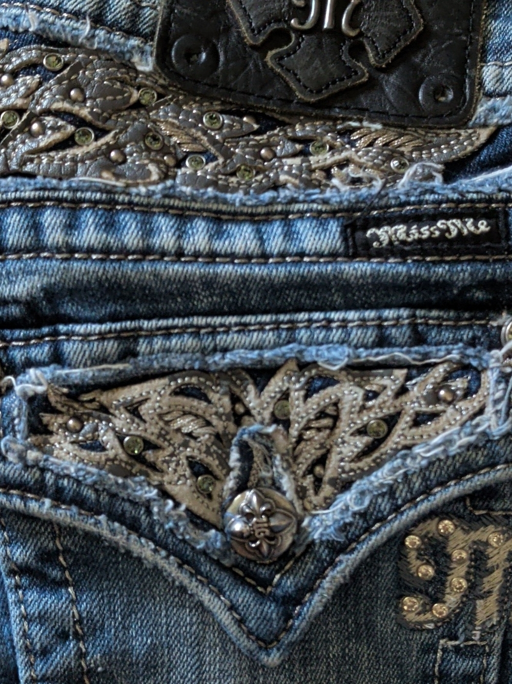 Miss Me Blue Embroidered Boot Cut Jeans Plus Cute Miss Me Shorts Both Size 27